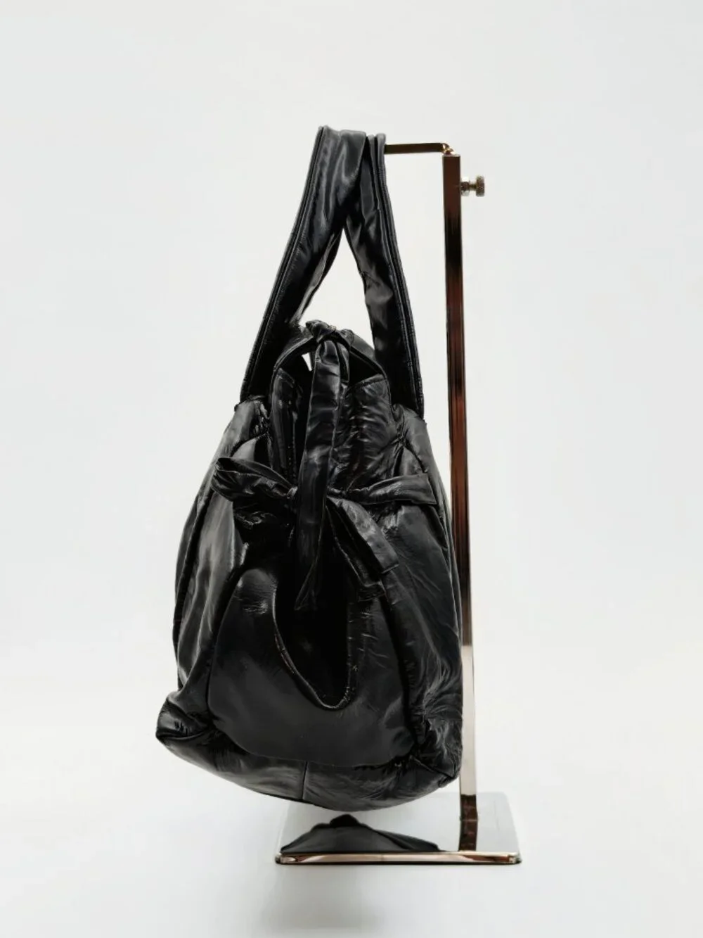 Gucci Hysteria Black Patent Leather Top Handle Bag Gold Crest Medallion